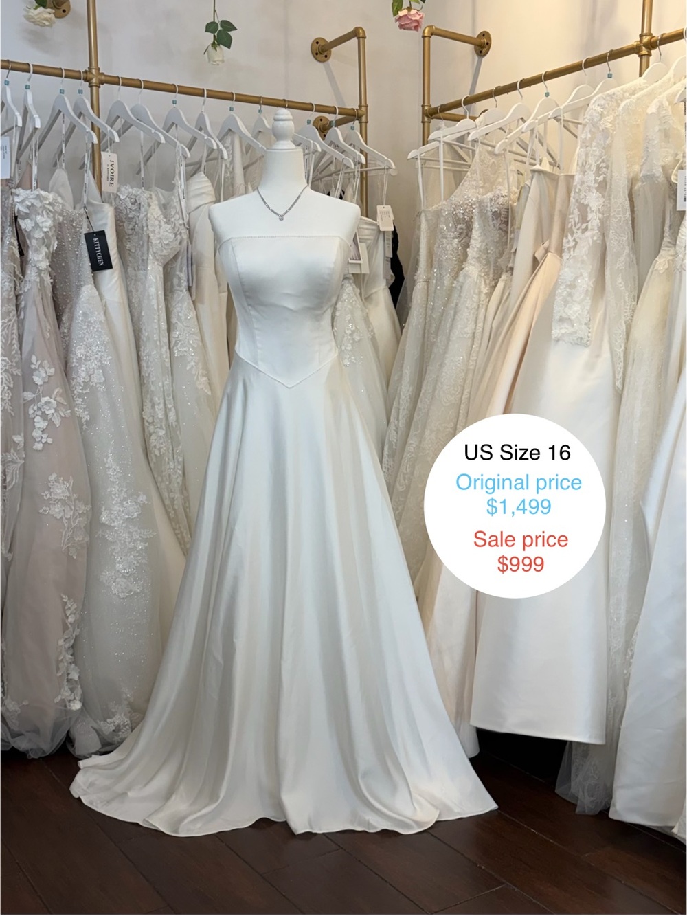 Stella York Elegant Satin A-Line Wedding Dress in Ivory